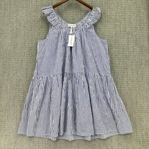 Apiece Apart Mini Dress Womens Size 2X Blue Sleeveless Verder Ruffle Striped NWT